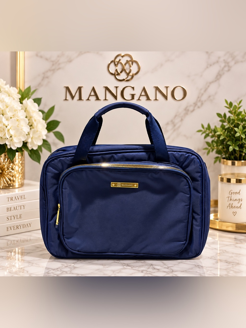 Manga Navy Travel Toiletry Bag with Gold Accents